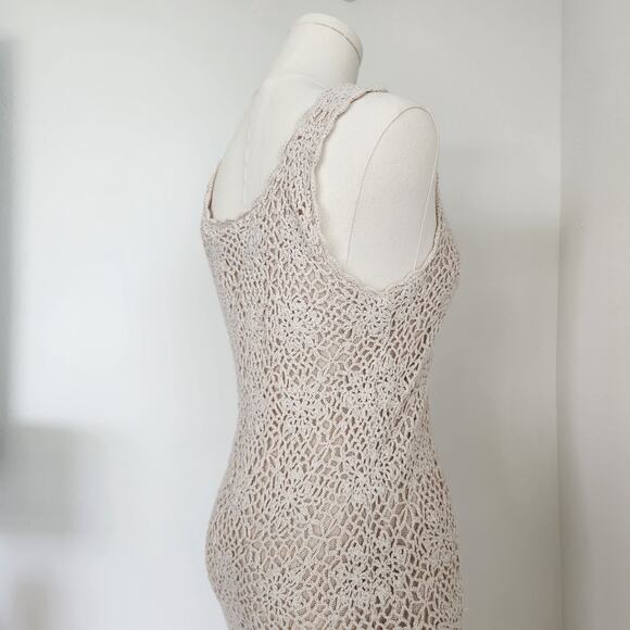 Vintage Y2K Newport News Crochet Knit Ivory Maxi Dress Lined Ramie Cotton XS - Picture 8 of 10